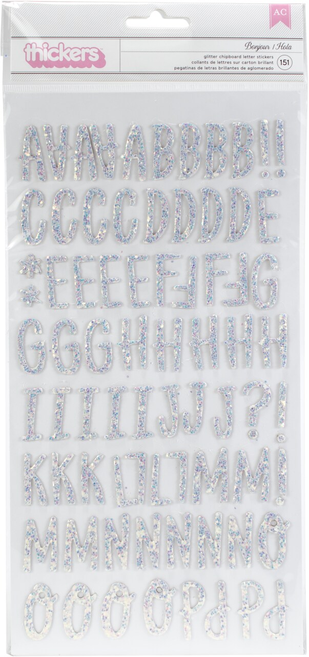 Dear Lizzy Stay Colorful Thickers Stickers 5.5"X11" 151/Pkg-Bonjour Alpha/Multi Glittered Chipboard